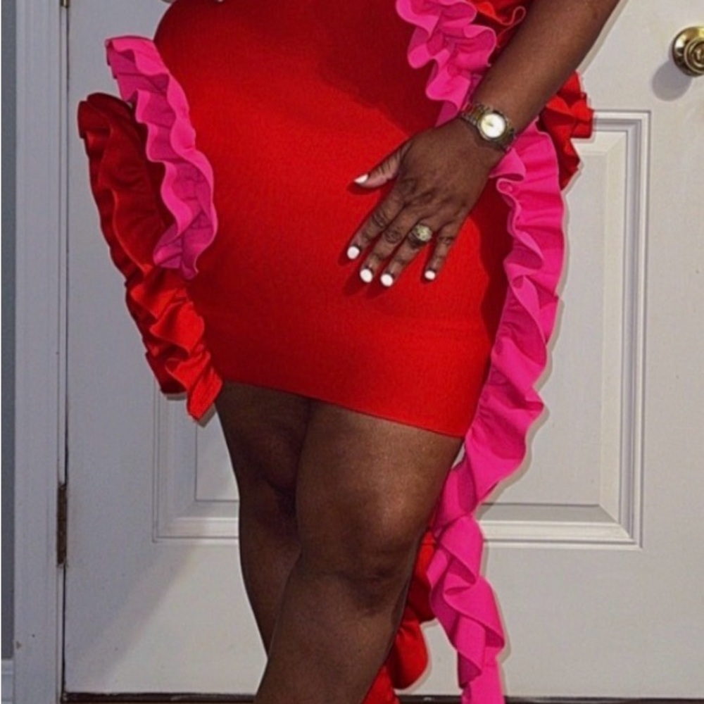 Vibrant One Shoulder Ruffled Dress - Picture 2 of 2